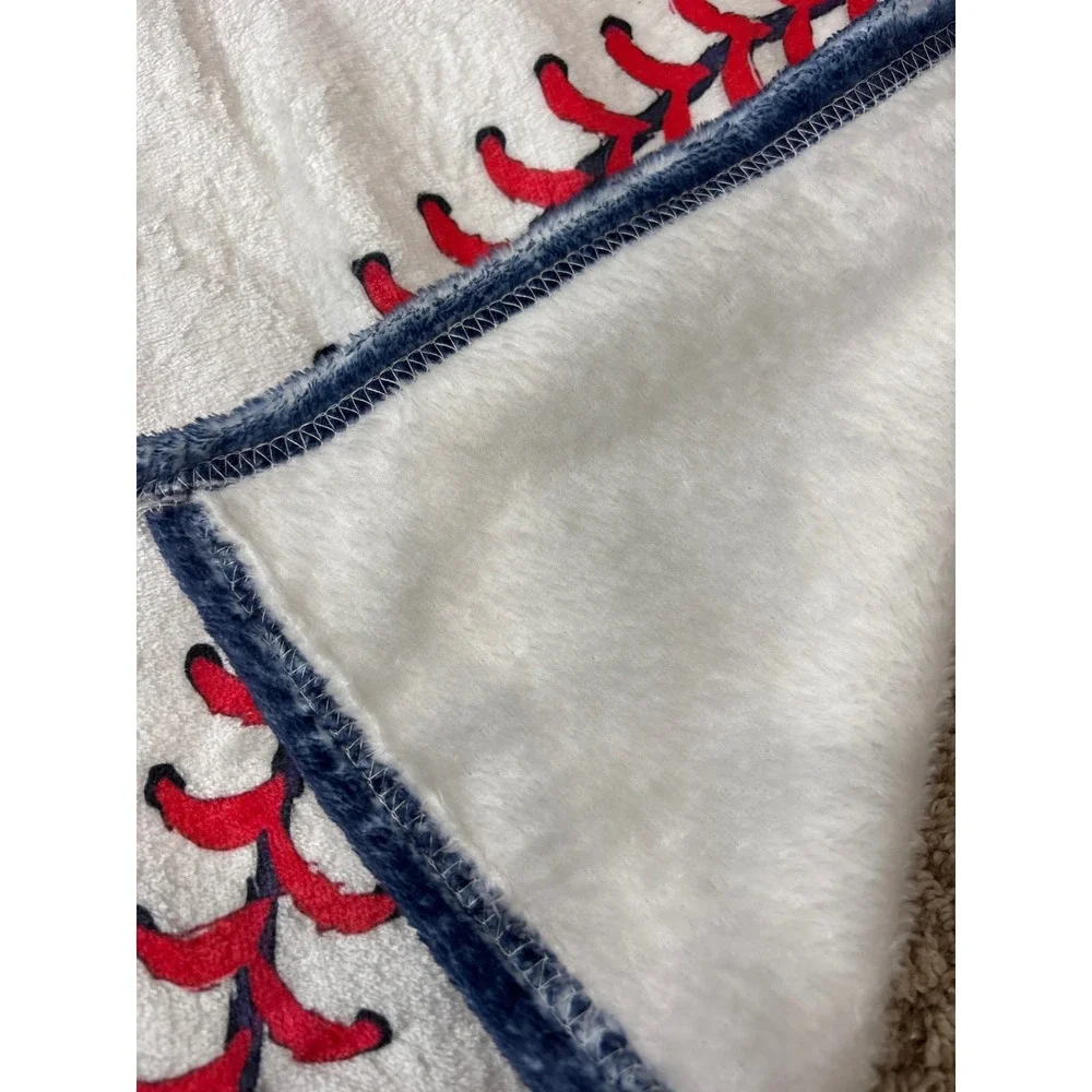Baseball Fleece Throw Blanket Navy Blue Red White Sports Kids Bedding Plush 5X3